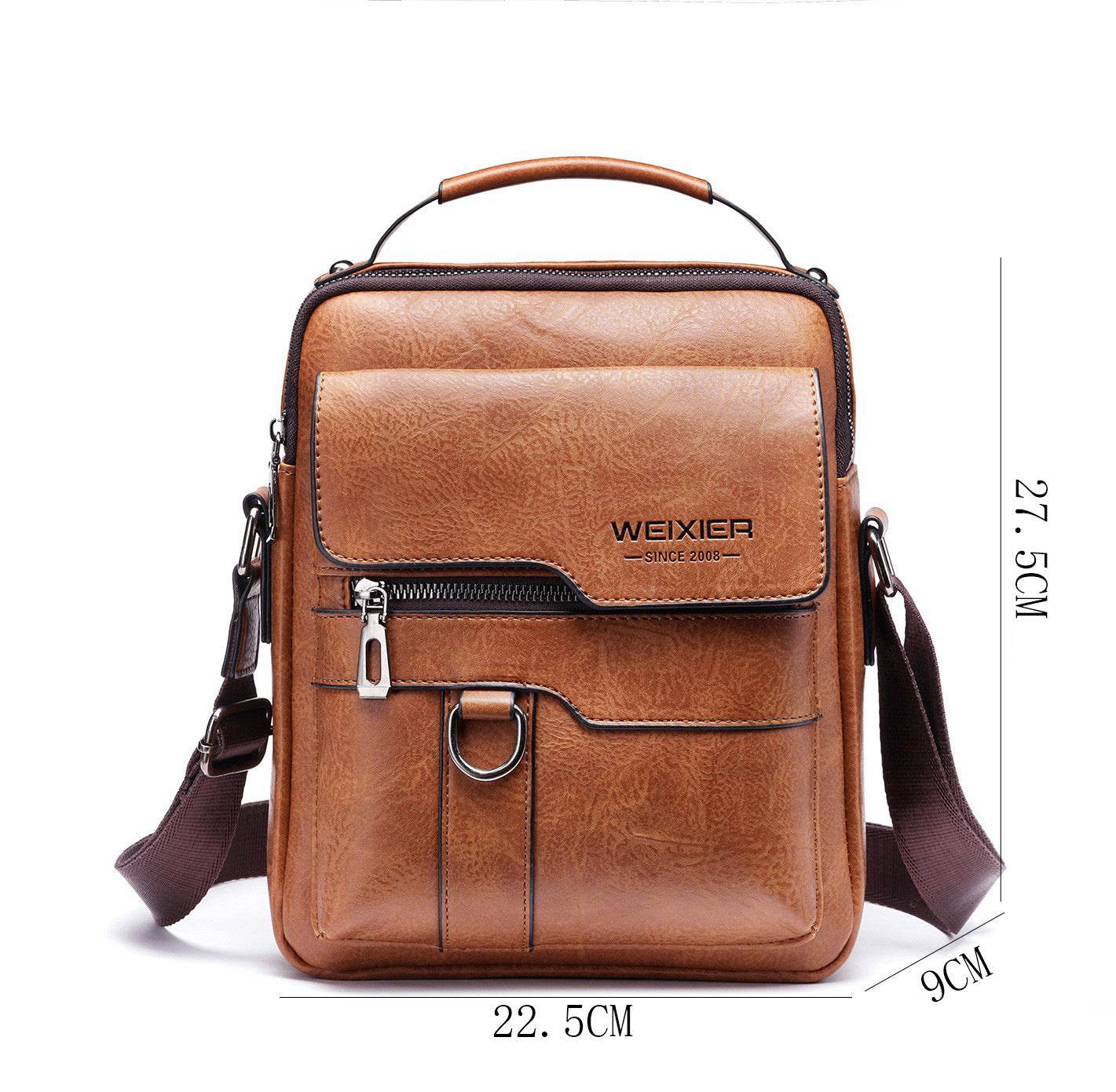 Popular Men's Messenger Bag One Shoulder Retro Business Backpack PU Leather Flaps Crossbody Bags Business Flap Male Solid Travel Bag - ShopSphere