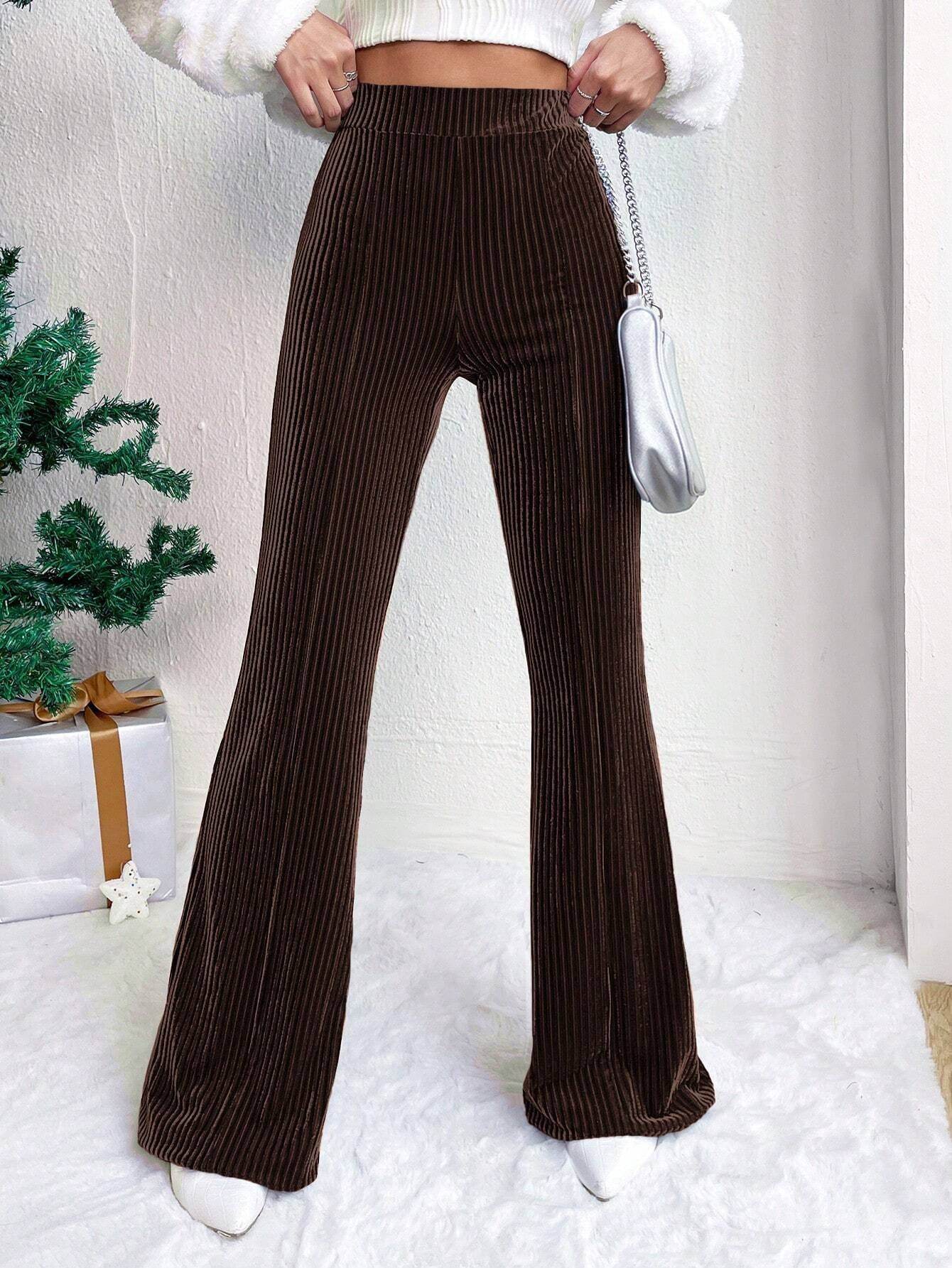 High Waist Lamp Wick Corduroy Bell-bottom Pants Wide Leg Women - ShopSphere