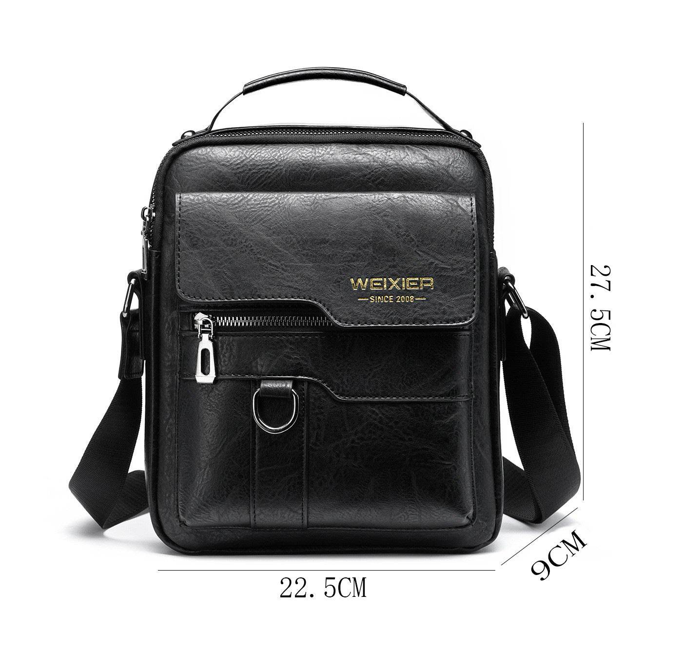 Popular Men's Messenger Bag One Shoulder Retro Business Backpack PU Leather Flaps Crossbody Bags Business Flap Male Solid Travel Bag - ShopSphere