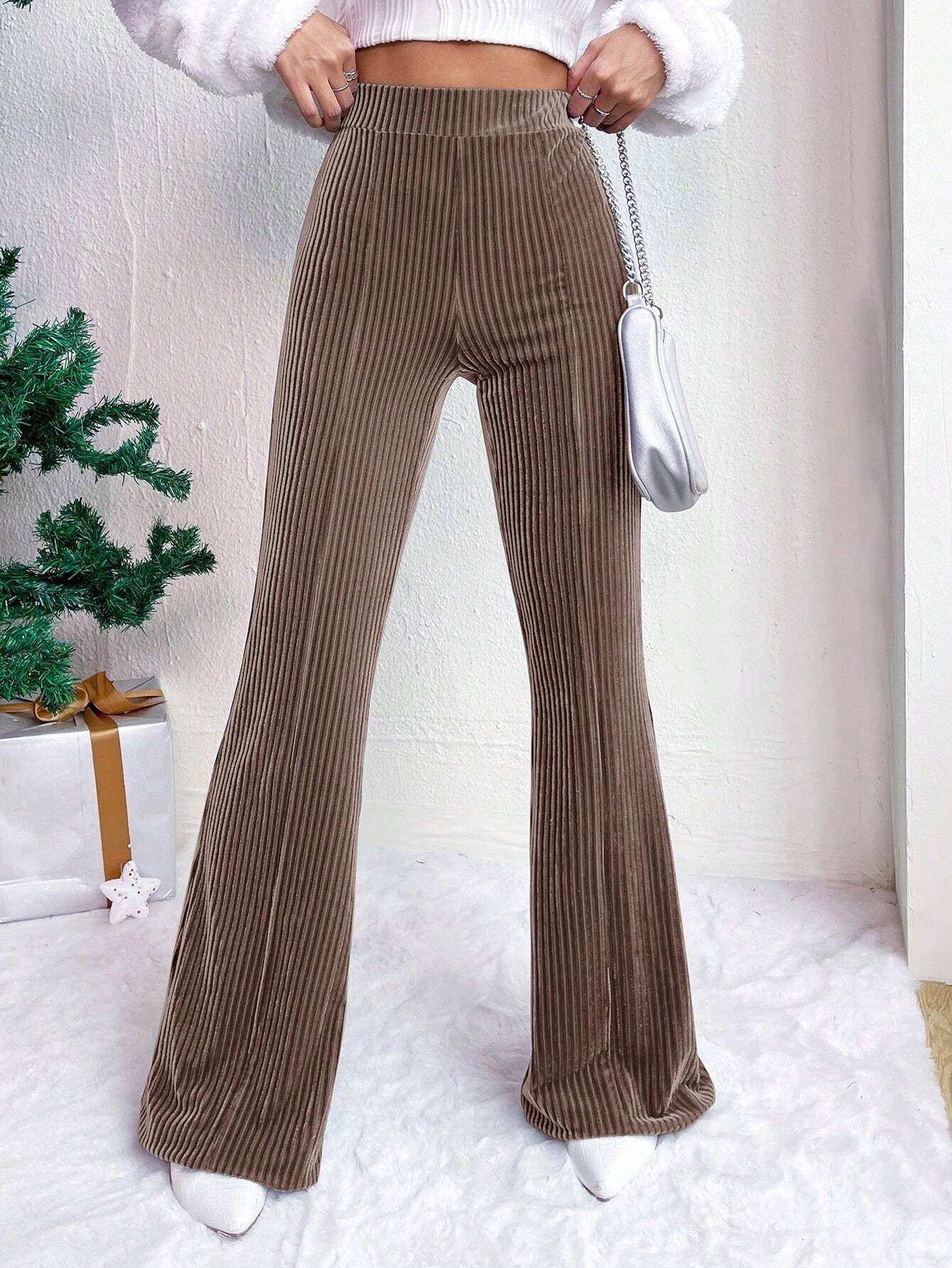 High Waist Lamp Wick Corduroy Bell-bottom Pants Wide Leg Women - ShopSphere