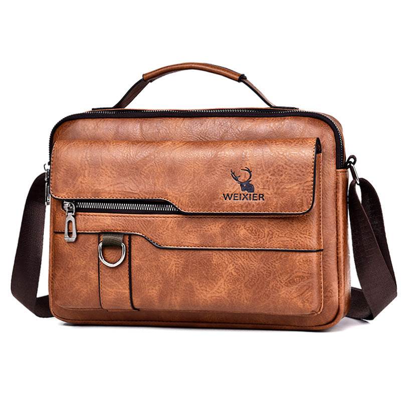 Popular Men's Messenger Bag One Shoulder Retro Business Backpack PU Leather Flaps Crossbody Bags Business Flap Male Solid Travel Bag - ShopSphere