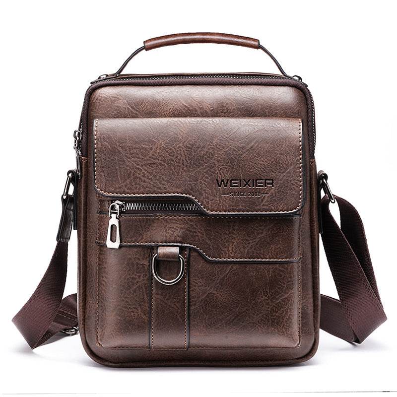 Popular Men's Messenger Bag One Shoulder Retro Business Backpack PU Leather Flaps Crossbody Bags Business Flap Male Solid Travel Bag - ShopSphere