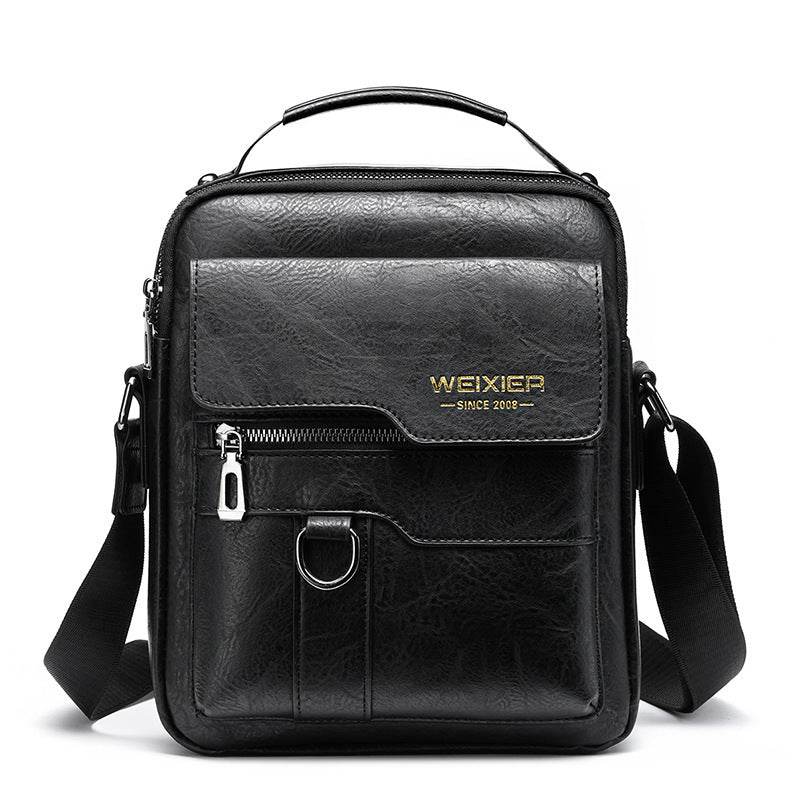 Popular Men's Messenger Bag One Shoulder Retro Business Backpack PU Leather Flaps Crossbody Bags Business Flap Male Solid Travel Bag - ShopSphere