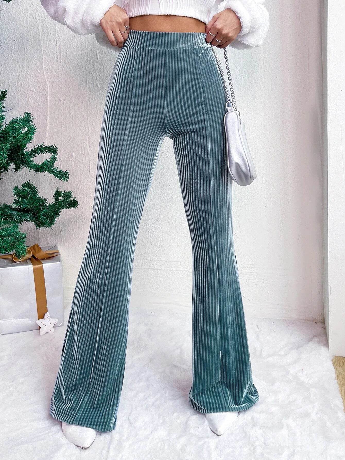 High Waist Lamp Wick Corduroy Bell-bottom Pants Wide Leg Women - ShopSphere