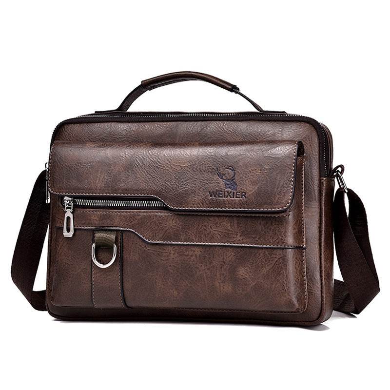 Popular Men's Messenger Bag One Shoulder Retro Business Backpack PU Leather Flaps Crossbody Bags Business Flap Male Solid Travel Bag - ShopSphere
