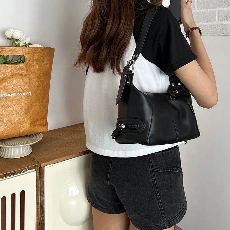 Y2K Style Shoulder Bag For Women Trendy Motorcycle Handbag Minimalist Shoulder Purse For Girls Street Wear - ShopSphere