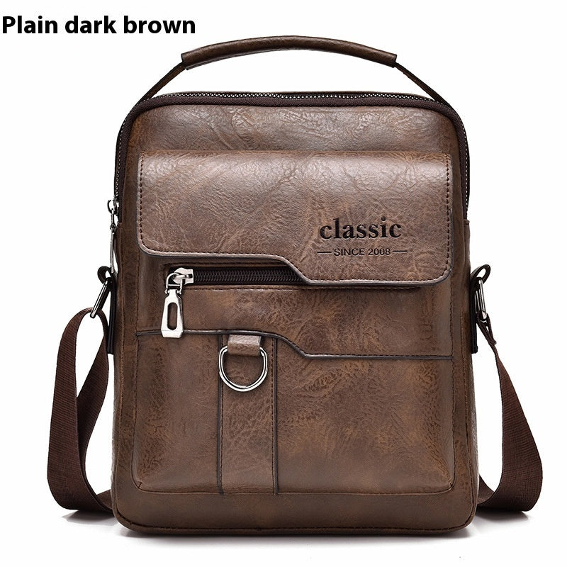 Popular Men's Messenger Bag One Shoulder Retro Business Backpack PU Leather Flaps Crossbody Bags Business Flap Male Solid Travel Bag - ShopSphere