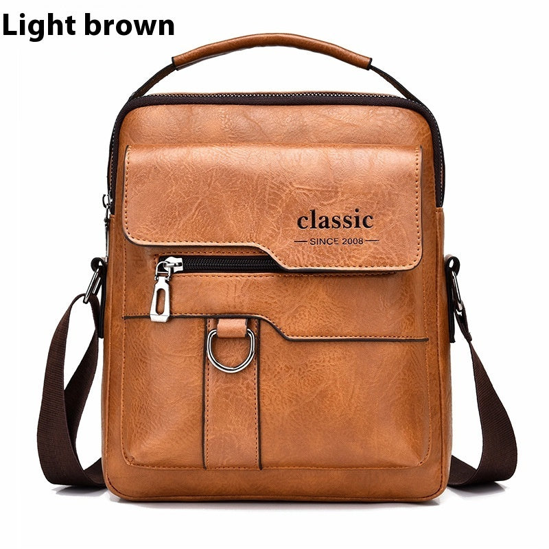 Popular Men's Messenger Bag One Shoulder Retro Business Backpack PU Leather Flaps Crossbody Bags Business Flap Male Solid Travel Bag - ShopSphere
