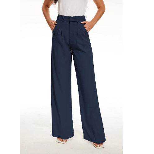 Women's Solid Color Casual Suit Pants With Real Pockets - ShopSphere