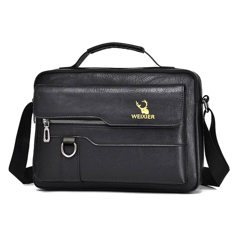 Popular Men's Messenger Bag One Shoulder Retro Business Backpack PU Leather Flaps Crossbody Bags Business Flap Male Solid Travel Bag - ShopSphere