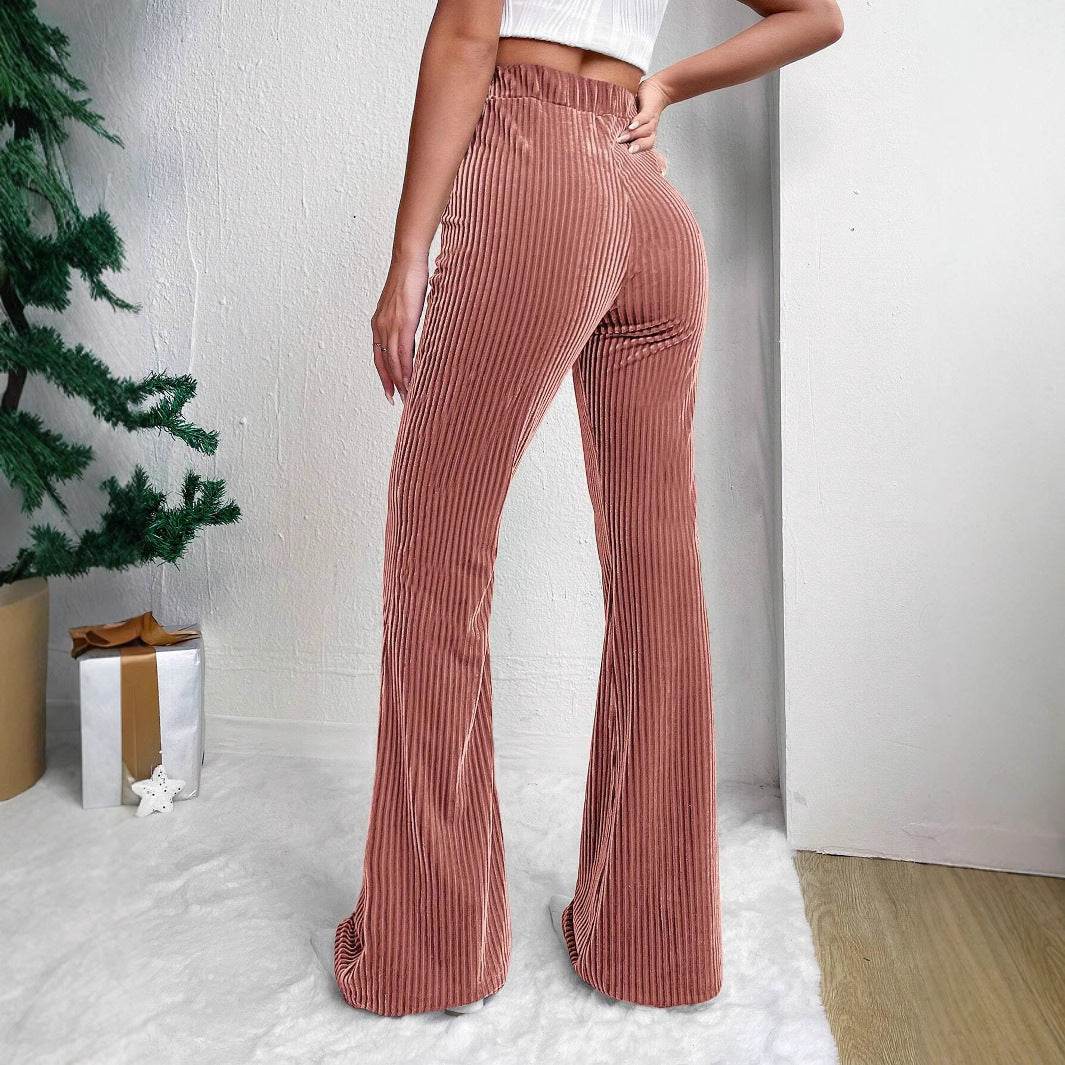 High Waist Lamp Wick Corduroy Bell-bottom Pants Wide Leg Women - ShopSphere