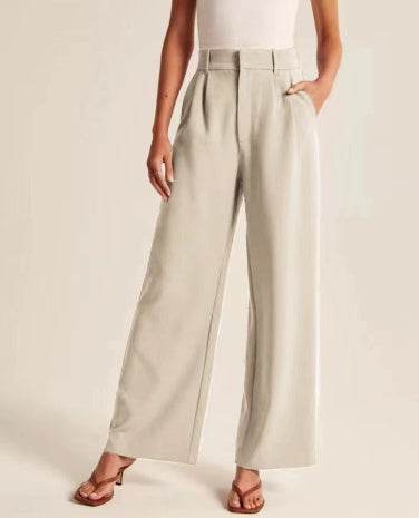Women's Solid Color Casual Suit Pants With Real Pockets - ShopSphere