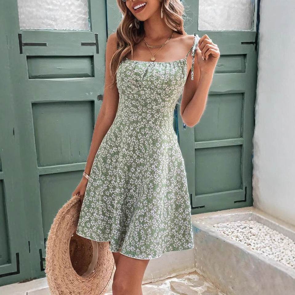 Women's Summer Floral Spaghetti Strap Beach Short Dress,Womens Dresses,Woman Clothing,Woman Clothes,Sundress,New In Dress - ShopSphere