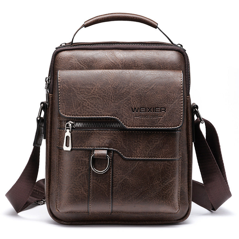 Popular Men's Messenger Bag One Shoulder Retro Business Backpack PU Leather Flaps Crossbody Bags Business Flap Male Solid Travel Bag - ShopSphere