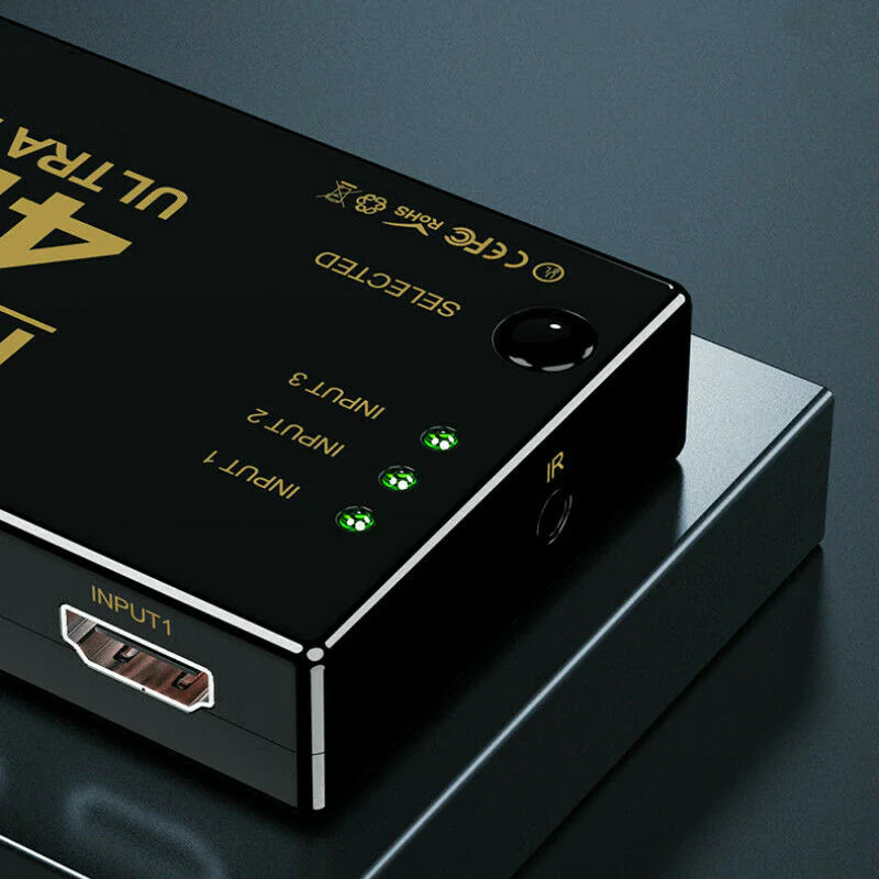 4K HDMI 2.0 Cable Splitter Switcher Box Hub IR Remote Control 3X1 Power 3 to 1 - ShopSphere