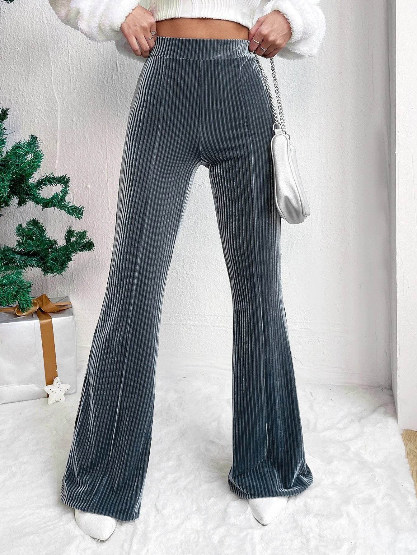 High Waist Lamp Wick Corduroy Bell-bottom Pants Wide Leg Women - ShopSphere