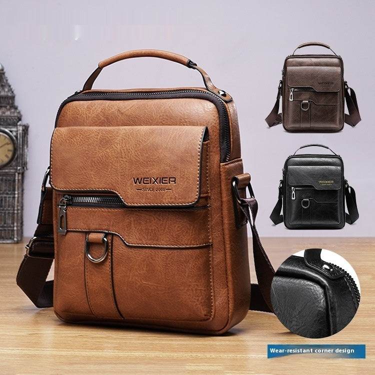 Popular Men's Messenger Bag One Shoulder Retro Business Backpack PU Leather Flaps Crossbody Bags Business Flap Male Solid Travel Bag - ShopSphere