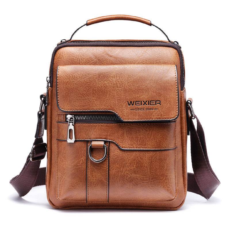 Popular Men's Messenger Bag One Shoulder Retro Business Backpack PU Leather Flaps Crossbody Bags Business Flap Male Solid Travel Bag - ShopSphere