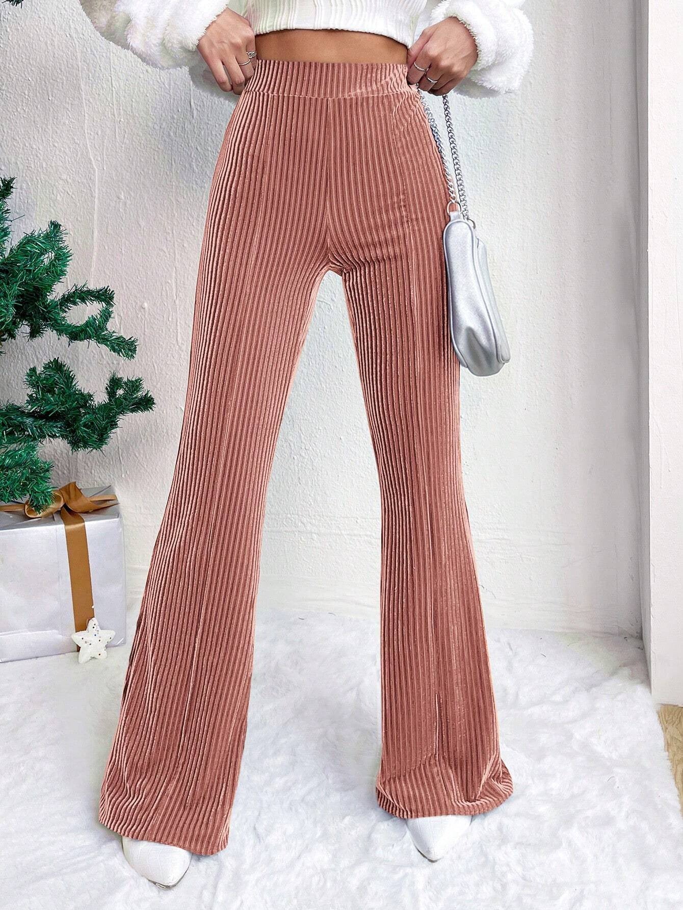 High Waist Lamp Wick Corduroy Bell-bottom Pants Wide Leg Women - ShopSphere