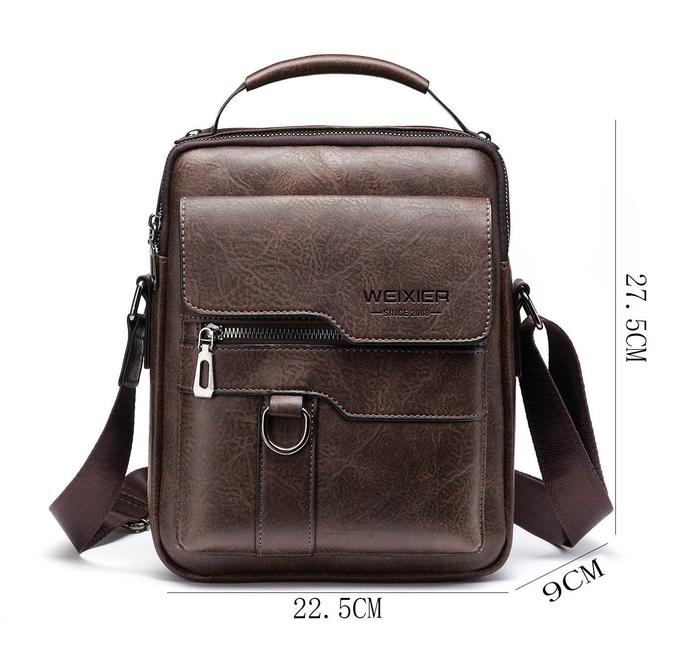 Popular Men's Messenger Bag One Shoulder Retro Business Backpack PU Leather Flaps Crossbody Bags Business Flap Male Solid Travel Bag - ShopSphere