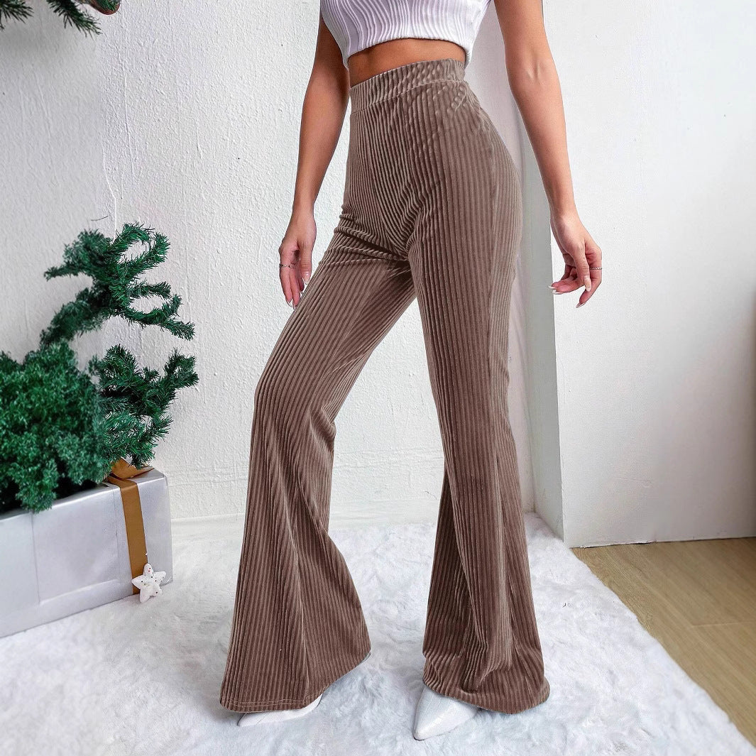 High Waist Lamp Wick Corduroy Bell-bottom Pants Wide Leg Women - ShopSphere