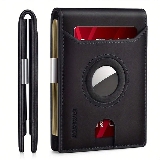 Airtag Wallet Men, Minimalist Front Pocket Wallets With Aritag Holder, Genuine Leather Bifold Slim Wallet, RFID Blocking Wallet For Men Up To 11cards -Air Tag Not Included - ShopSphere