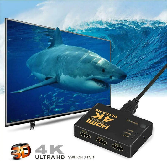 4K HDMI 2.0 Cable Splitter Switcher Box Hub IR Remote Control 3X1 Power 3 to 1 - ShopSphere