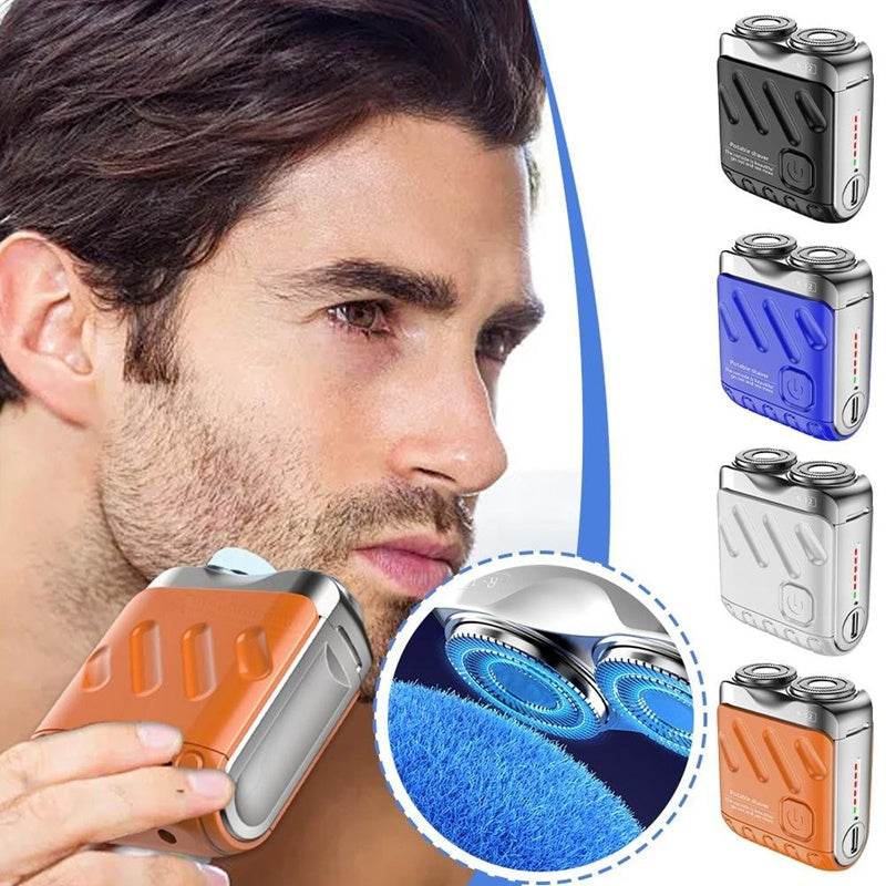 Portable Rotary Dual Ring Electric Shaver Men Travel Mini Shaver Double Floating Magnetic Blade Head Rechargeable Pocket Razors - ShopSphere