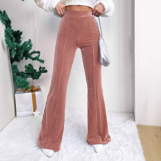 High Waist Lamp Wick Corduroy Bell-bottom Pants Wide Leg Women - ShopSphere